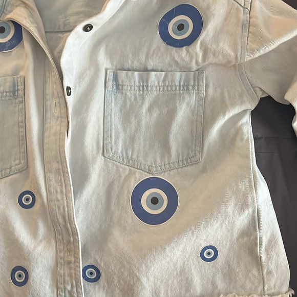 Vintage Chelsea & Violet Evil Eye crop washed denim jacket O/S - Picture 6 of 8